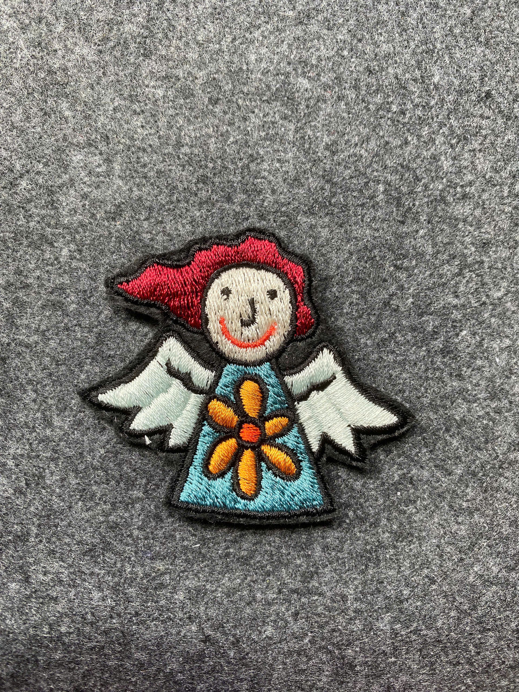 Angel with Flower Patch - iron-on embroidered patch