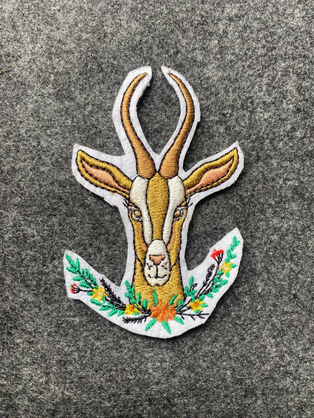 Antelope Head with Flowers Patch - iron-on embroidered patch