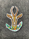 Antelope Head with Flowers Patch - iron-on embroidered patch