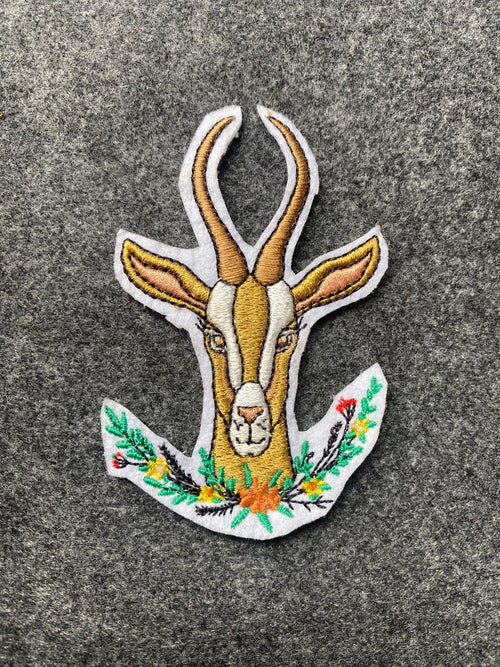Antelope Head with Flowers Patch - iron-on embroidered patch