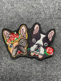 Boston Terrier Duo Floral Patch - iron-on embroidered patch