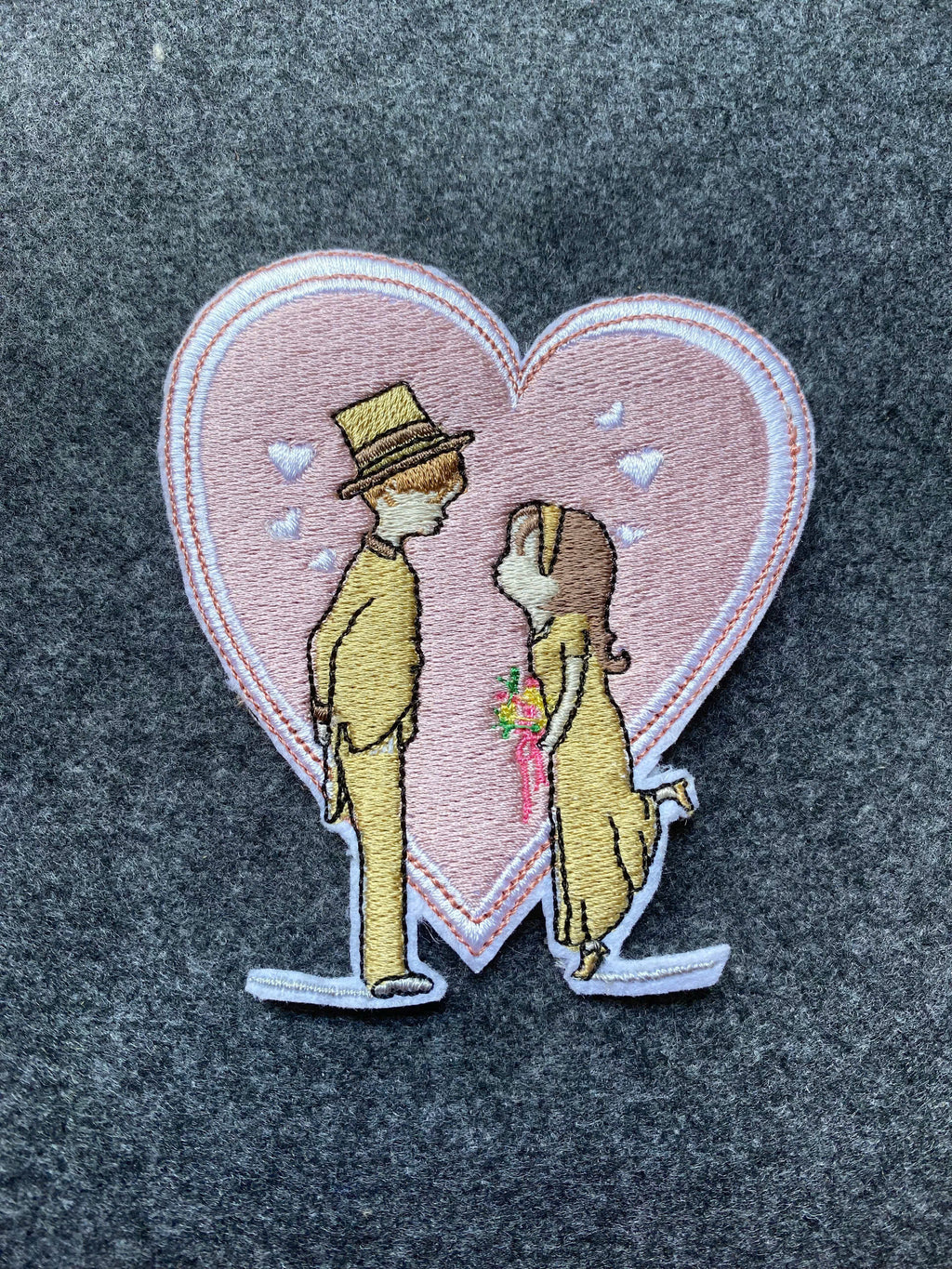 Bride and Groom Heart Patch - iron-on embroidered patch