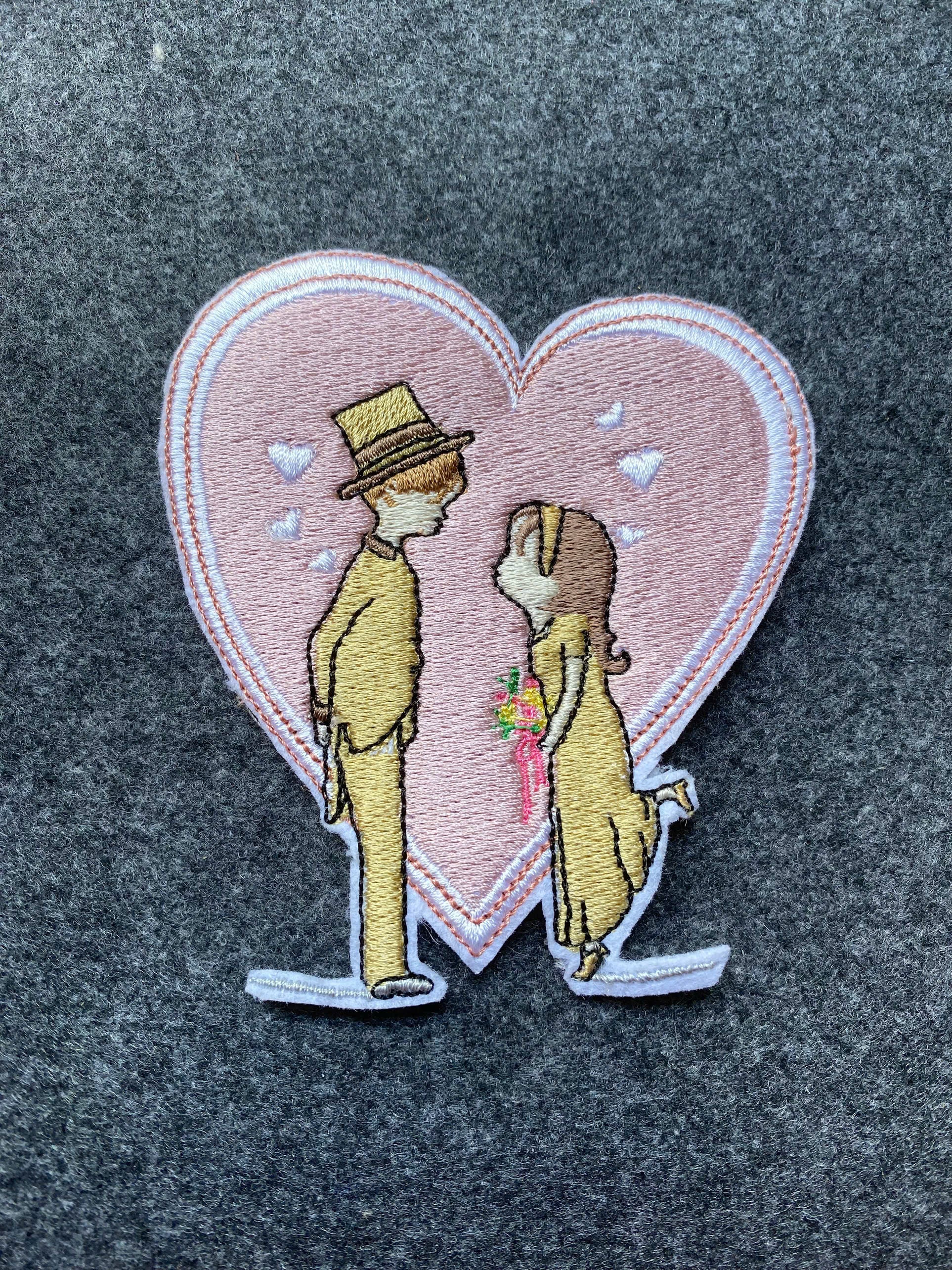 Bride and Groom Heart Patch - iron-on embroidered patch