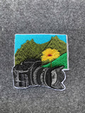 Camera with Mountain Flower Patch - iron-on embroidered patch