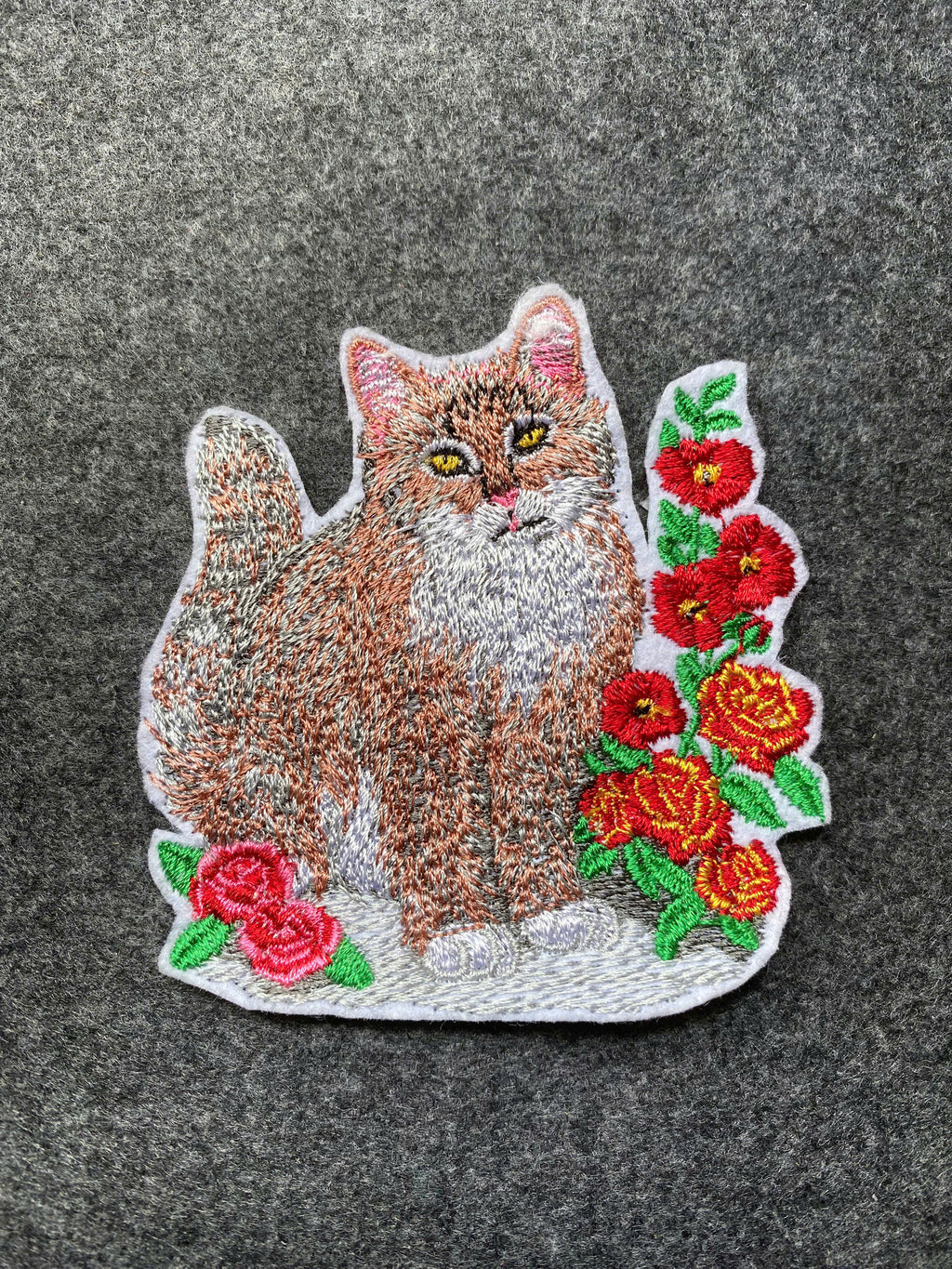 Cat with Flowers Patch - iron-on embroidered patch