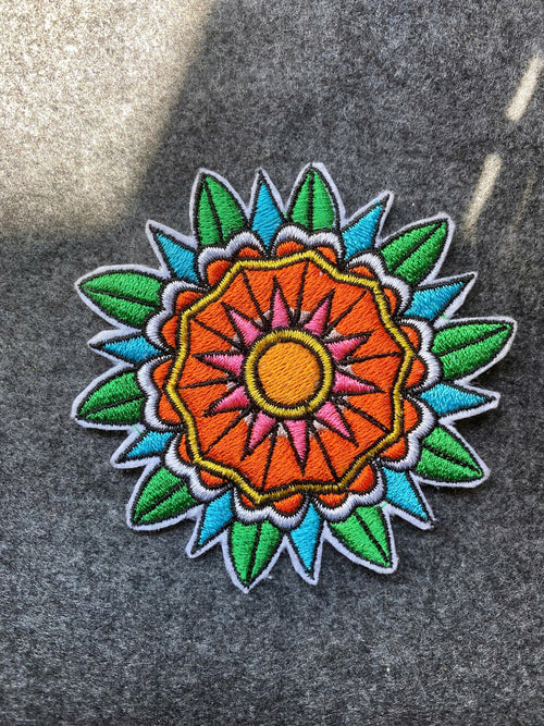 Colorful Mandala Flower Patch - iron-on embroidered patch