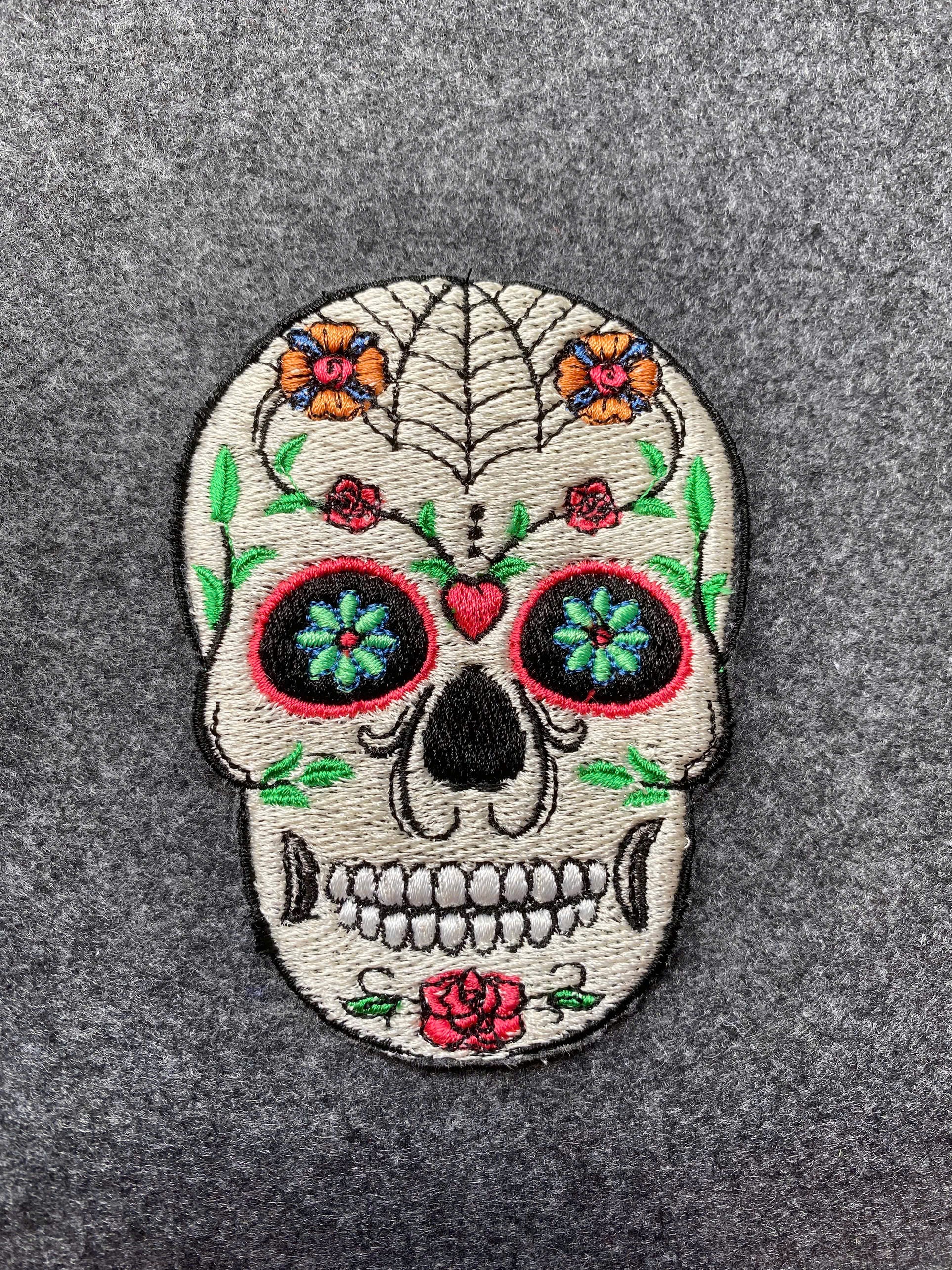 Colorful Sugar Skull Patch - iron-on embroidered patch