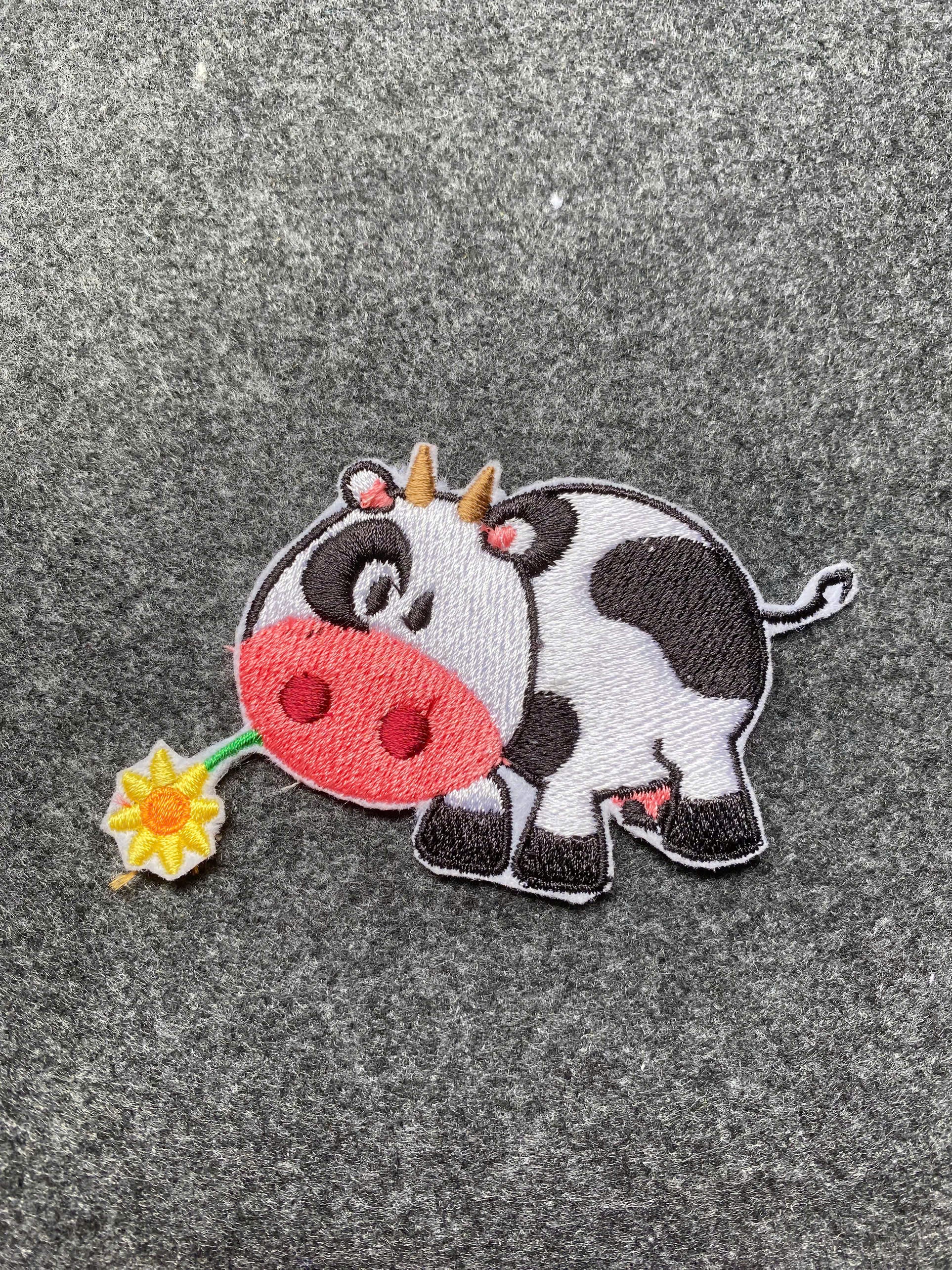 Cow with Daisy Flower Patch - iron-on embroidered patch