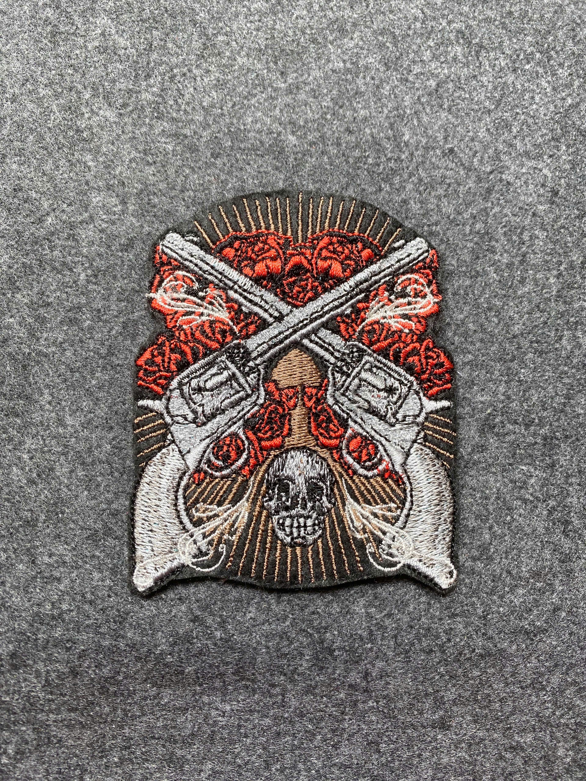 Crossed Revolvers Skull Roses Patch