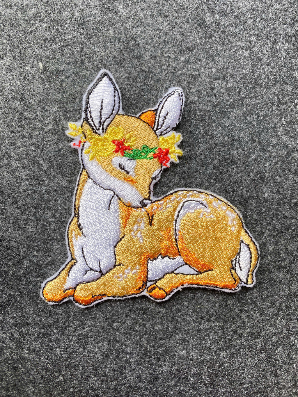 Deer Fawn Flower Crown Patch - iron-on embroidered patch
