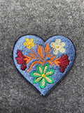 Denim Heart with Flowers Patch - iron-on embroidered patch
