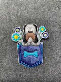 Dog in Pocket Bone Flowers Patch - iron-on embroidered patch