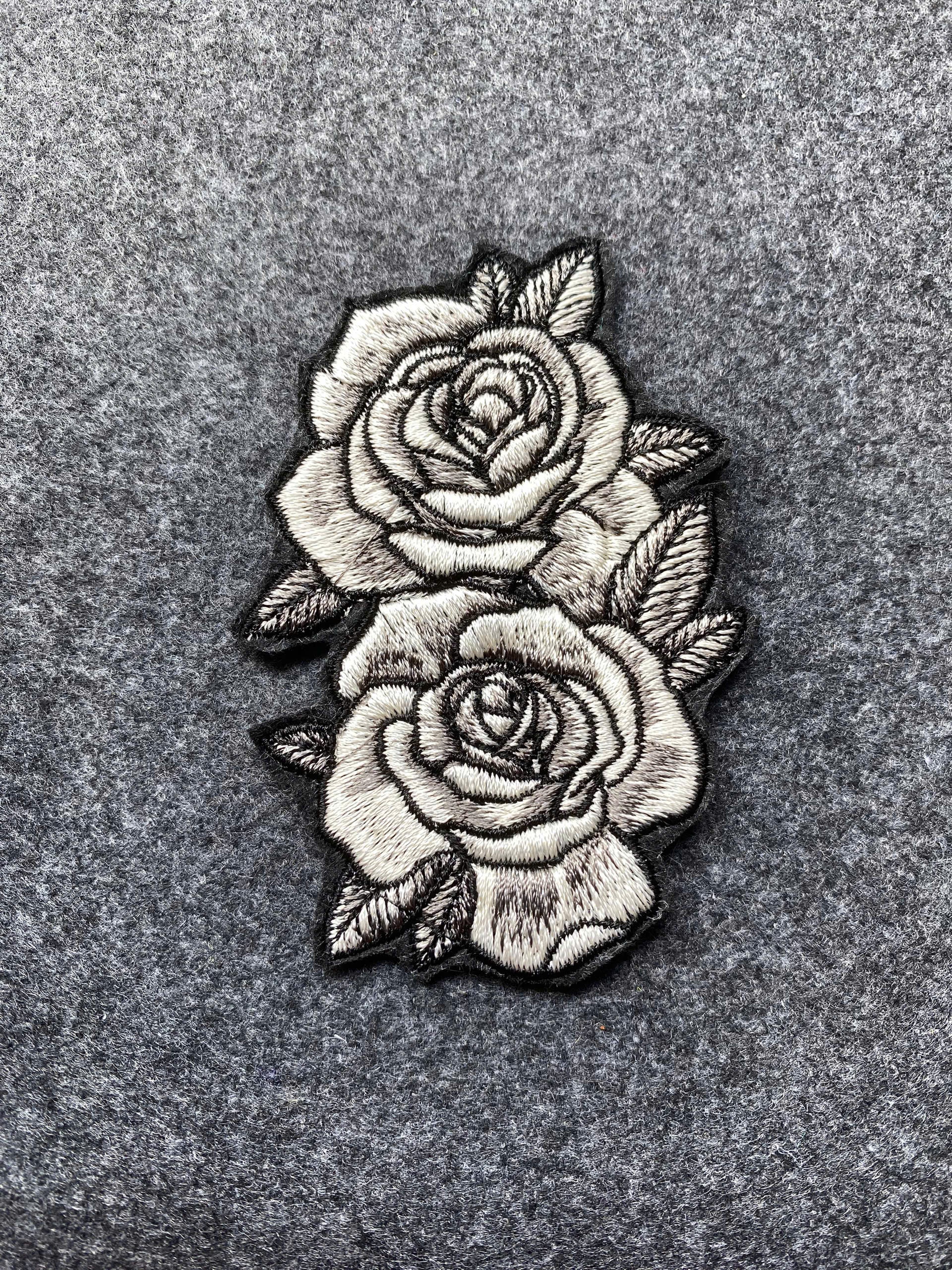 Double Roses Black and White Patch - iron-on embroidered patch