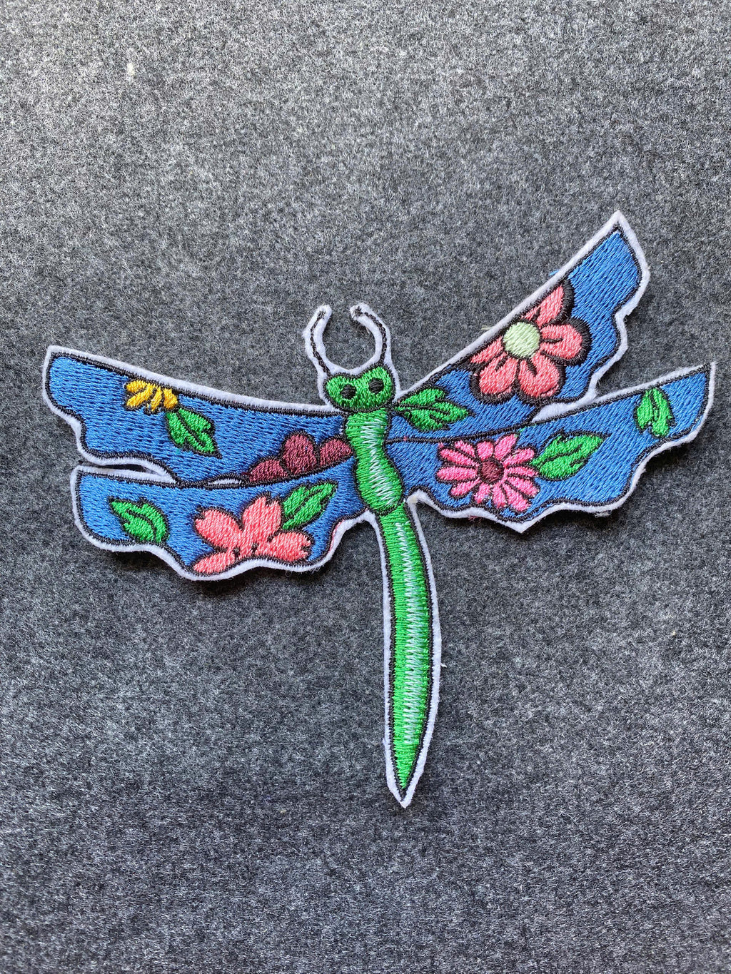 Dragonfly with Flowers Patch - iron-on embroidered patch