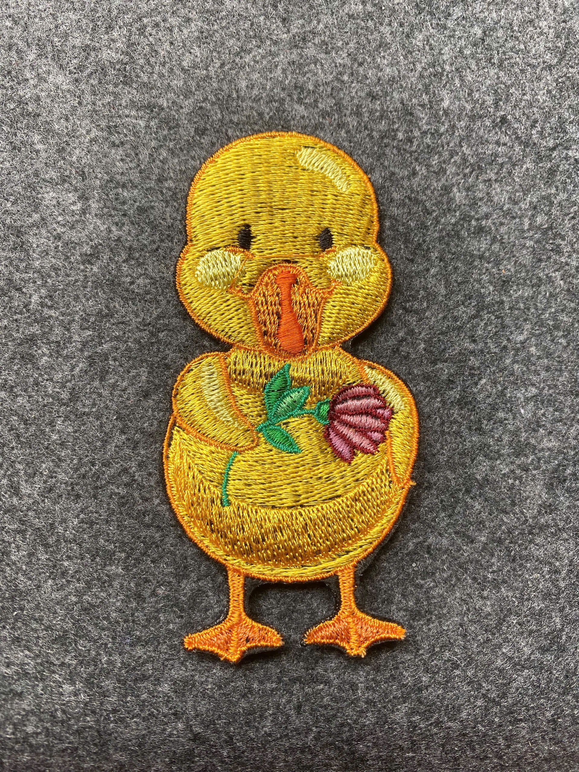 Duck with Flower Patch - iron-on embroidered patch