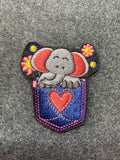 Elephant in Pocket Heart Patch - iron-on embroidered patch