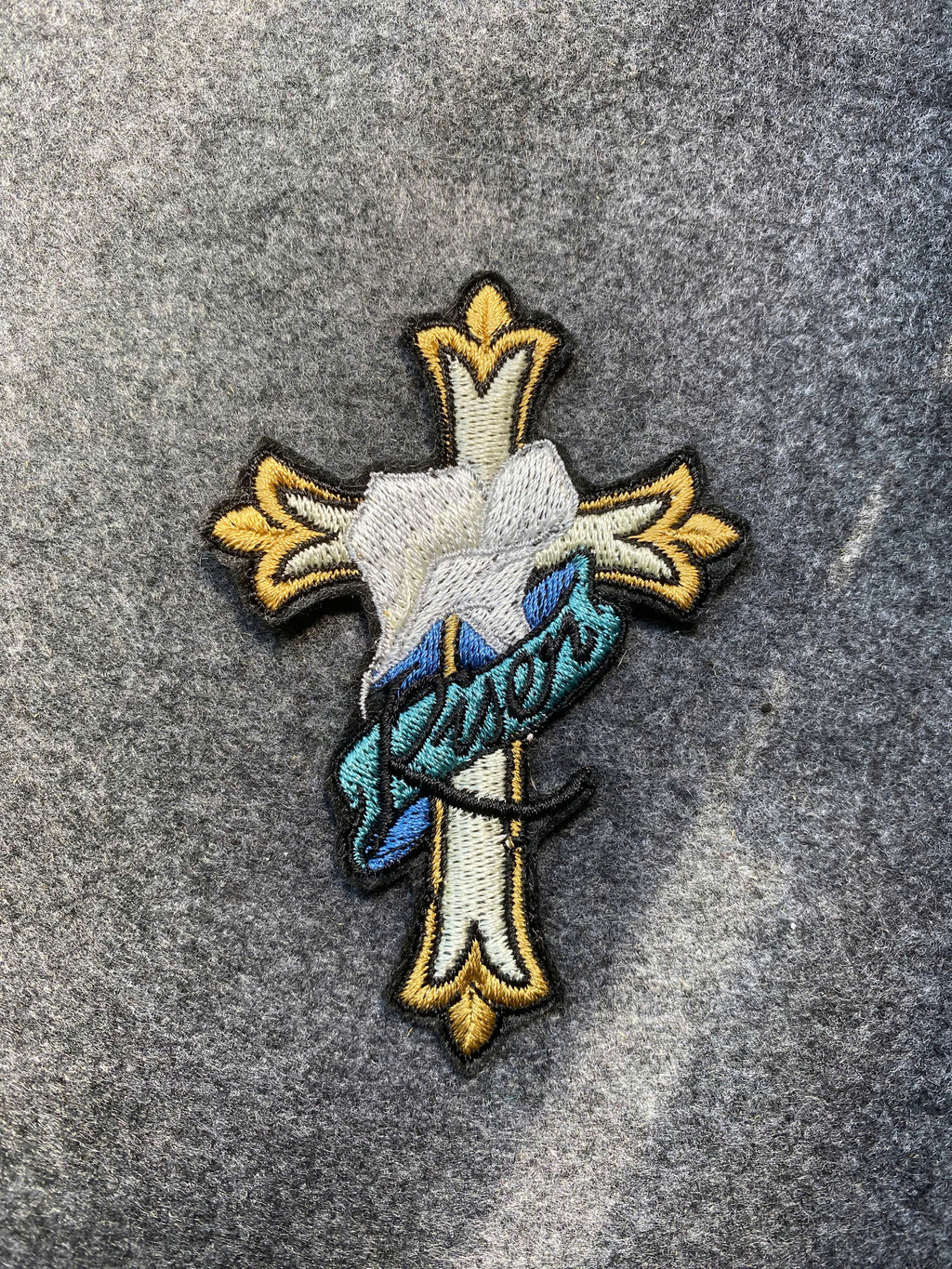 Faith Cross Banner Patch - iron-on embroidered patch