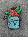 Faith Mason Jar with Roses Patch - iron-on embroidered patch