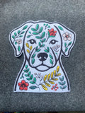 Floral Dog Head Patch - iron-on embroidered patch