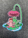 Frogs Under Lotus Flower Patch - iron-on embroidered patch