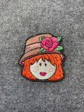 Girl Face with Rose Hat Patch - iron-on embroidered patch