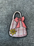 Handbag with Bow Flower Patch - iron-on embroidered patch