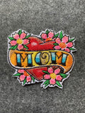Heart MOM Banner Flowers Patch - iron-on embroidered patch