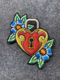 Heart Padlock Flowers Patch - iron-on embroidered patch