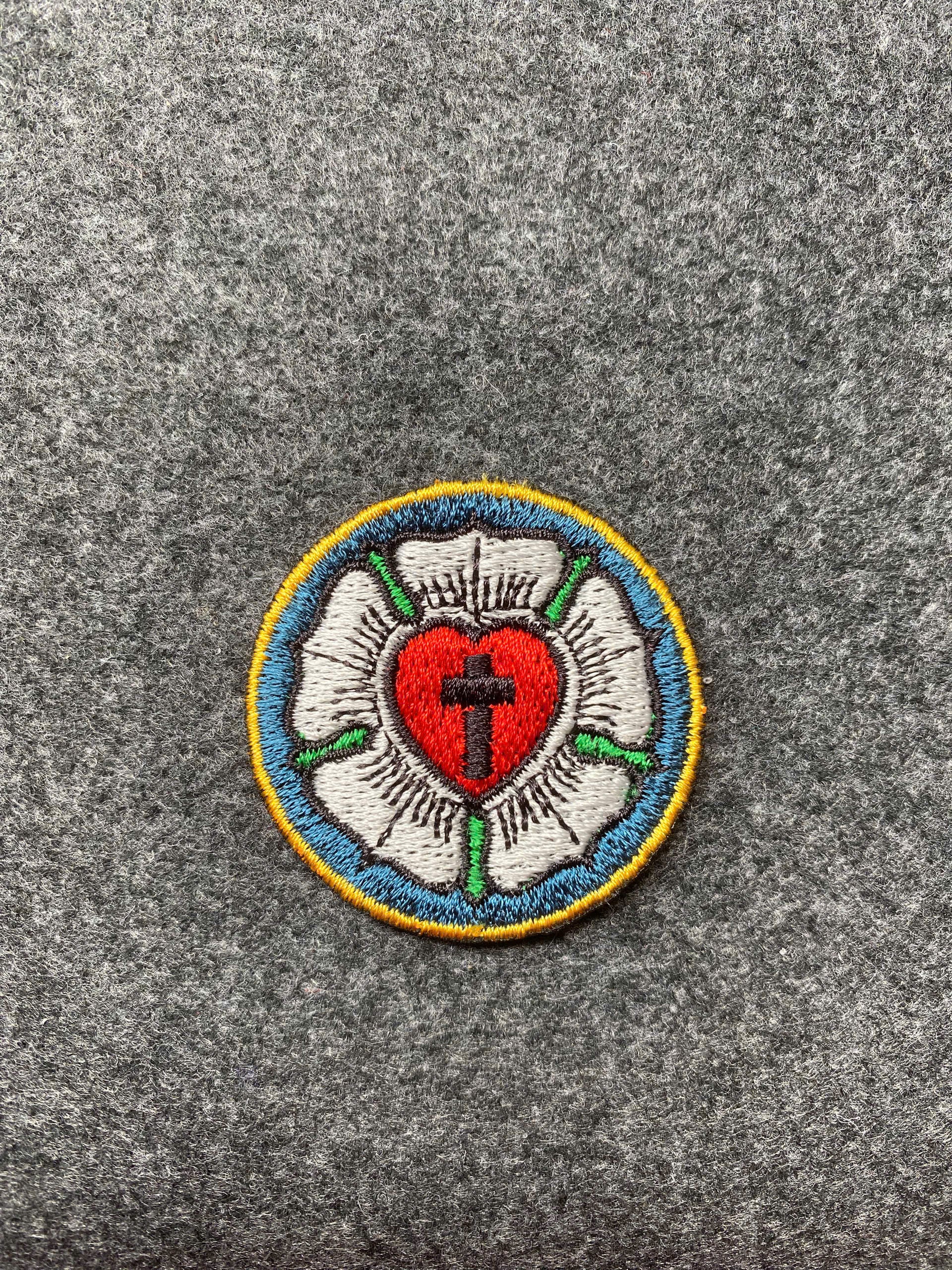 Lutheran Rose Cross Badge Patch - iron-on embroidered patch