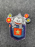 Monkey in Pocket Star Patch - iron-on embroidered patch