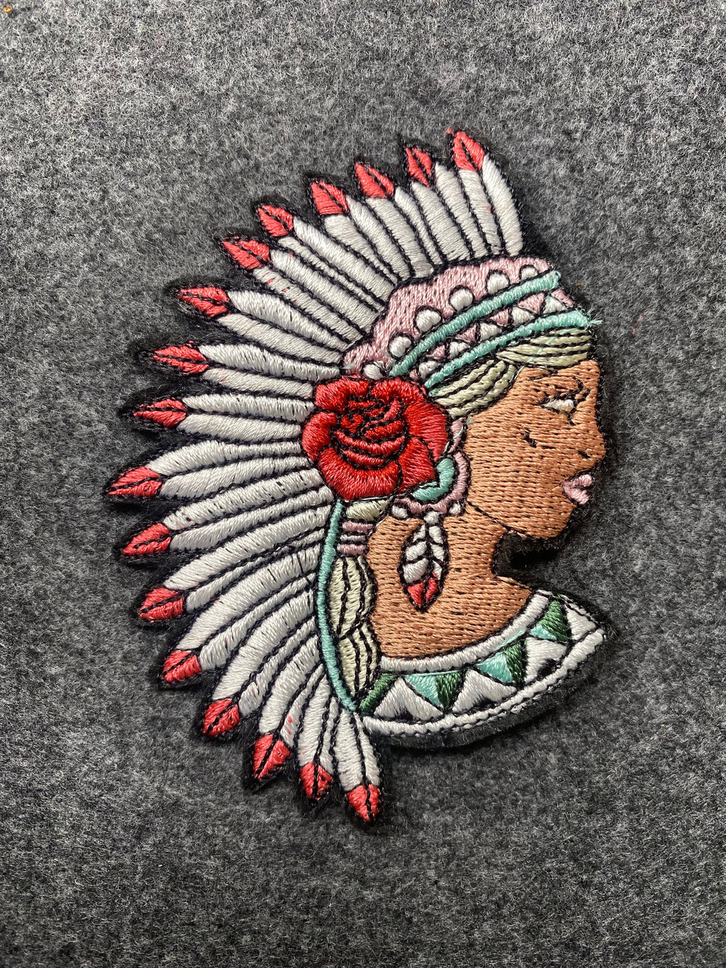 Native Headdress with Rose Patch - iron-on embroidered patch