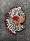 Native Headdress with Rose Patch - iron-on embroidered patch