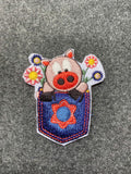 Pig in Pocket Flowers Patch - iron-on embroidered patch