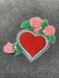 Pink Roses Heart Frame Patch - iron-on embroidered patch