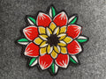 Red and Yellow Flower Mandala Patch - iron-on embroidered patch