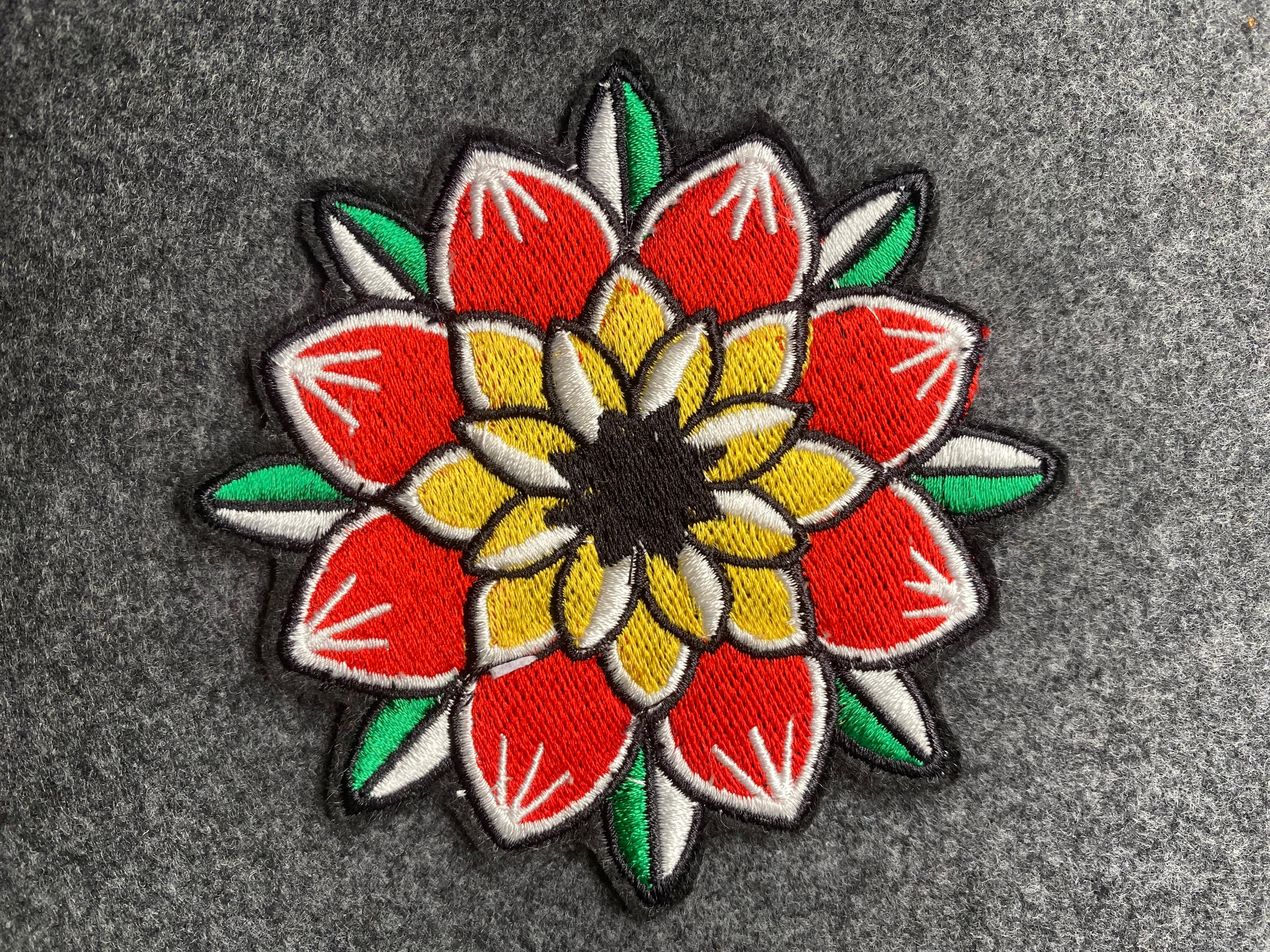 Red and Yellow Flower Mandala Patch - iron-on embroidered patch