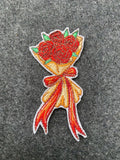 Red Rose Bouquet with Ribbon Patch - iron-on embroidered patch