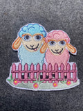 Sheep Pair on Fence Patch - iron-on embroidered patch