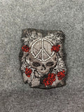 Skull Peace Sign Roses Patch - iron-on embroidered patch