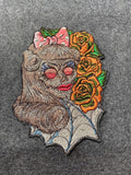 Skull with Bow and Roses Patch - iron-on embroidered patch