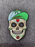 Skull with Leaf Hat and Roses Patch - iron-on embroidered patch