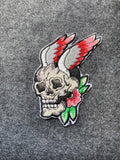 Skull with Rose Wings Patch - iron-on embroidered patch