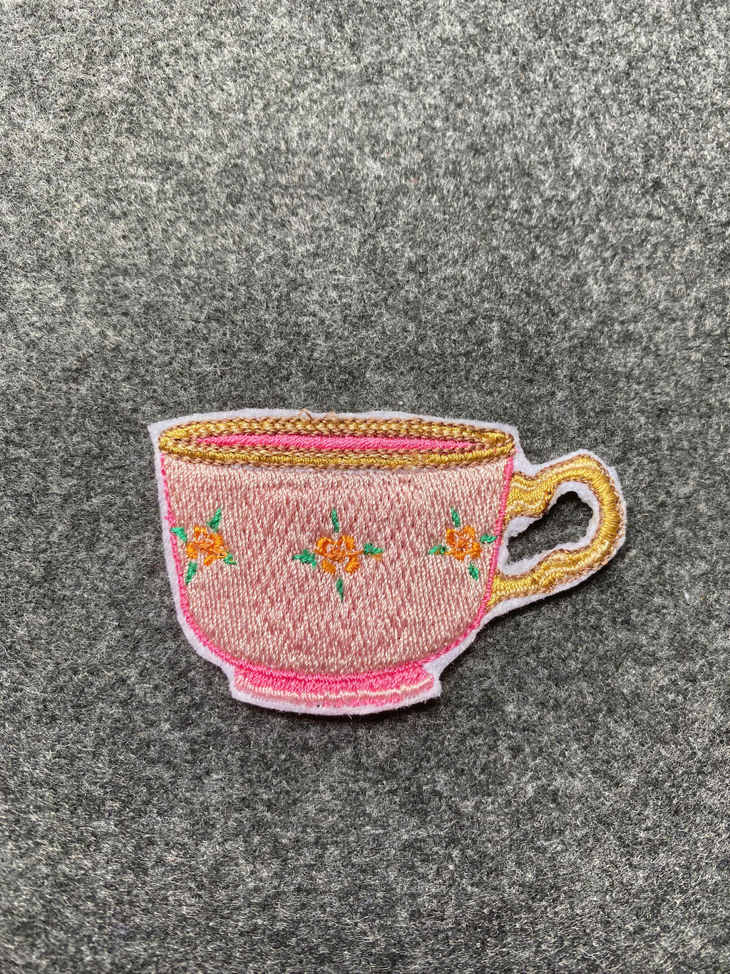 Small Floral Teacup Patch - iron-on embroidered patch
