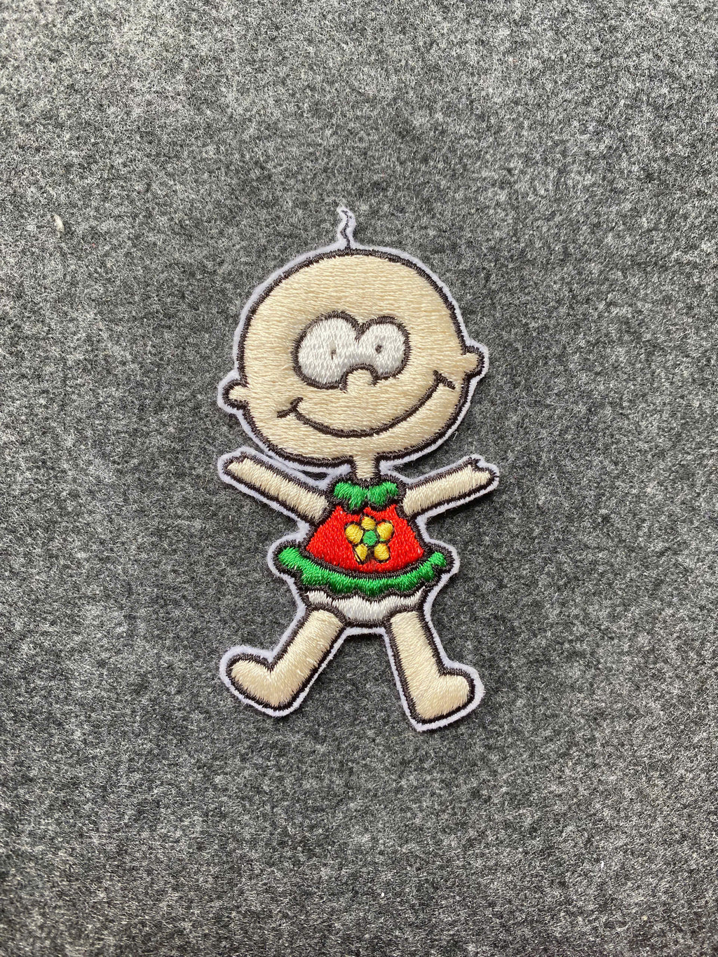 Smiling Baby with Flower Patch - iron-on embroidered patch