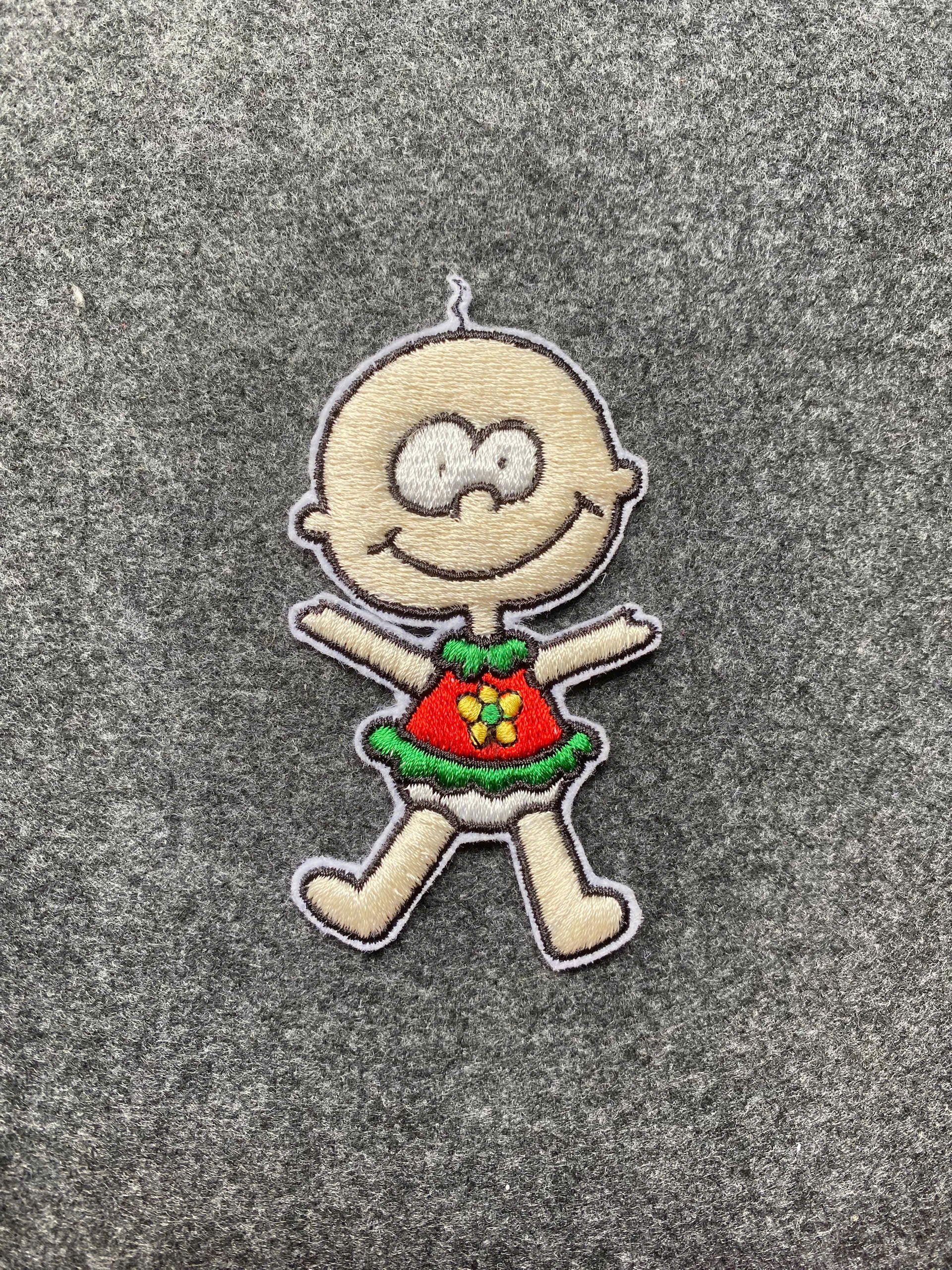Smiling Baby with Flower Patch - iron-on embroidered patch