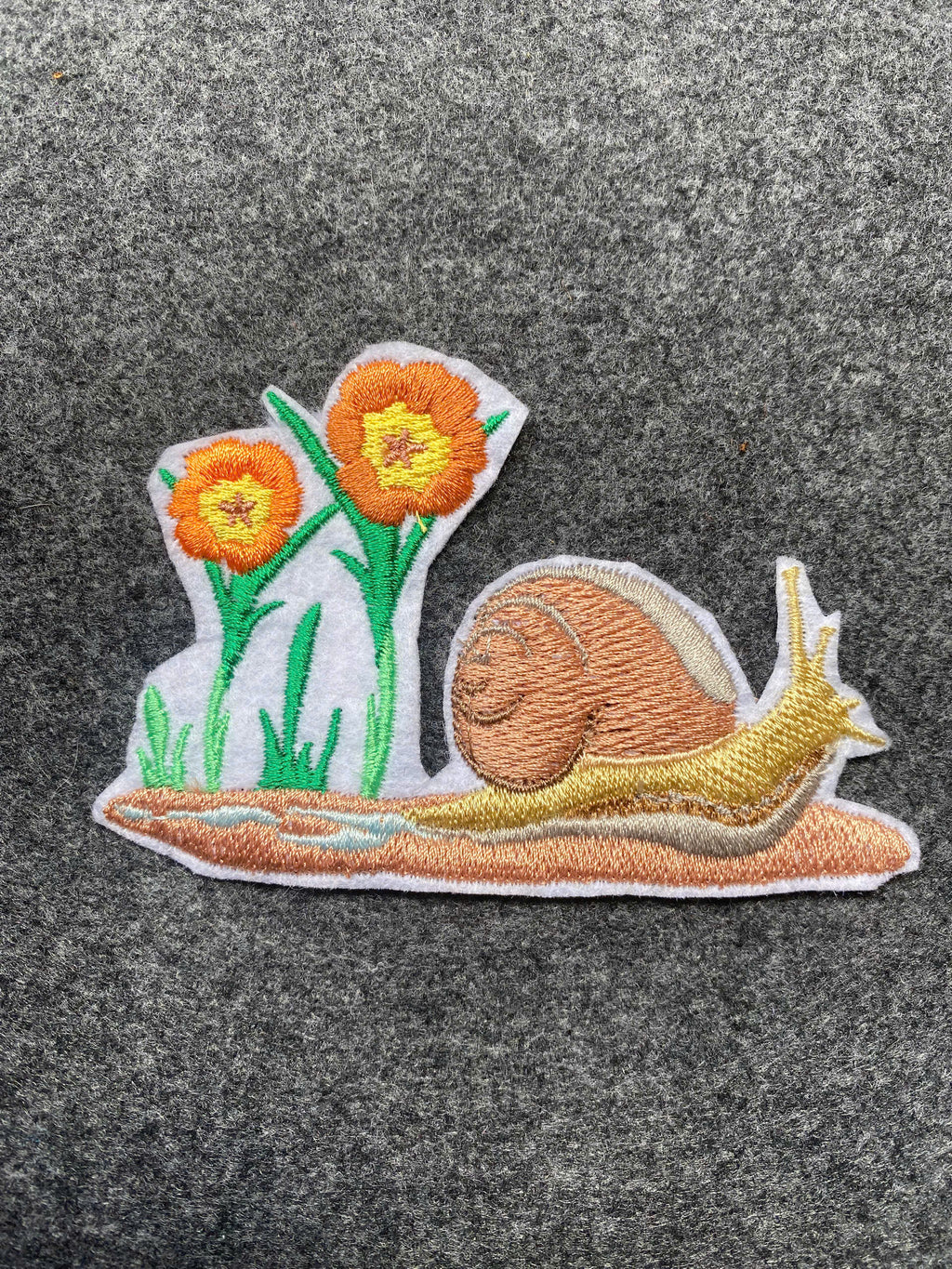 Snail with Flowers Patch - iron-on embroidered patch