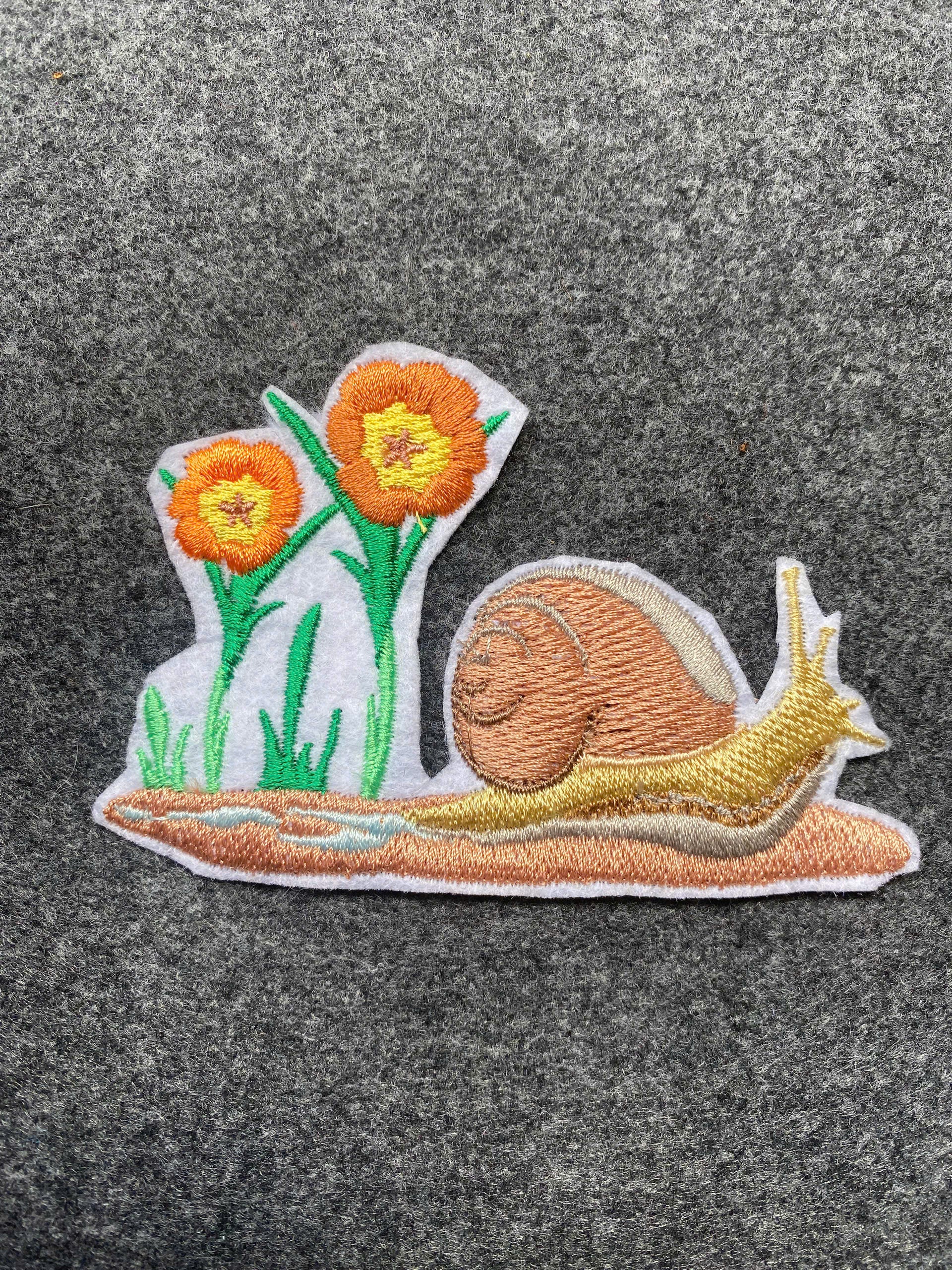 Snail with Flowers Patch - iron-on embroidered patch