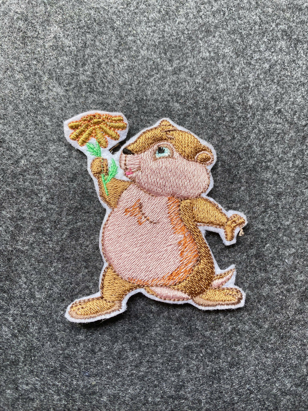 Squirrel with Flower Patch - iron-on embroidered patch