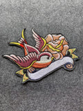 Swallow with Rose Patch - iron-on embroidered patch