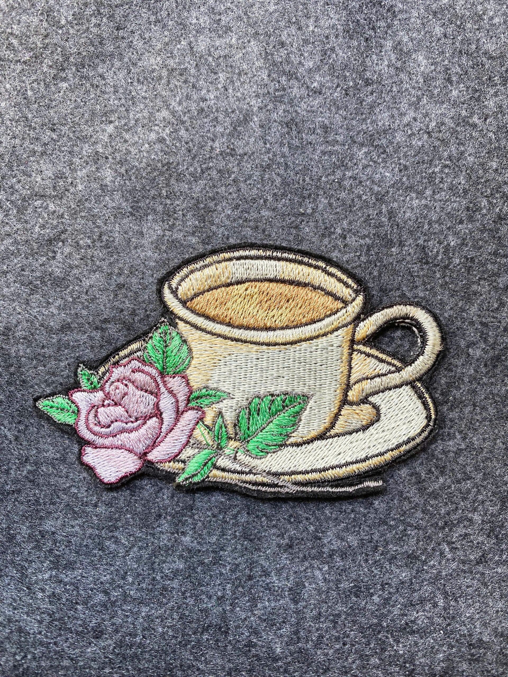 Teacup with Rose Patch - iron-on embroidered patch